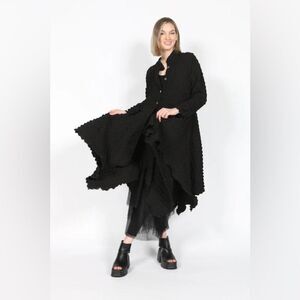 HEYDARI Nopj4149 Asymmetrical Handkerchief Hem Textured Black Jacket  M NWOT